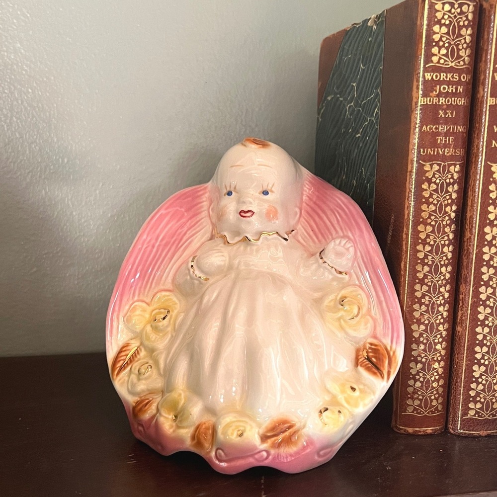 Vintage Relpo Girl Planter Pink Ceramic Head Vase Japan Mid Century Baby